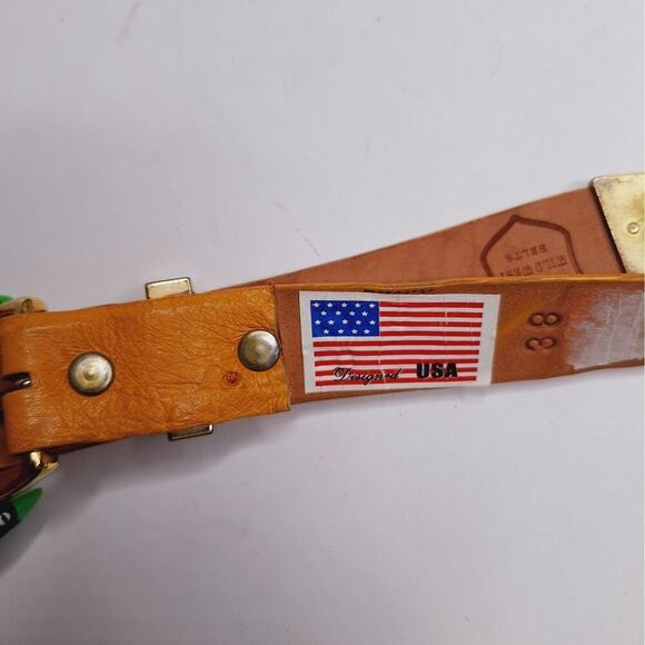 Wild West Belt Ostrich Leather Lion Greek Key Meander Yellow Gold Western 38 USA - Picture 13 of 13